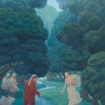 Divina Commedia. Le visioni di Doré, Scaramuzza, Nattini. Dante che incontra Matelda, l'opera di Amos Nattini scelta per promuovere la mostra sulla Divina Commedia e che figura sulla locandina