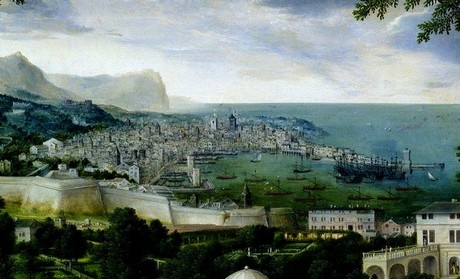 Une vue de Gênes au 16e siècle, détail d’un tableau de Jan Matsys.