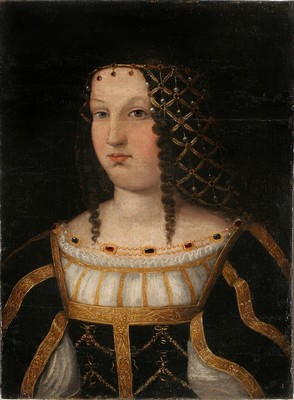 Portrait présumé de Lucrèce Borgia. D'après Bartolomeo Veneto (1510) - Huile sur bois, H.58 ; L.42 cm - Nîmes, Musée des Beaux Arts