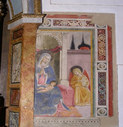 Montefalco, san Fortunato. Benozzo Gozzoli, Madonna col bambino e angelo.