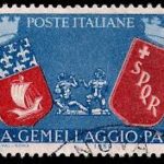 Parigi-Roma 2014: rilancio del gemellaggio esclusivo. Eventi culturali nelle 2 capitali. francobollo della Repubblica italiana, emesso nel 1959 in occasione del III anniversario del Gemellaggio Roma-Parigi