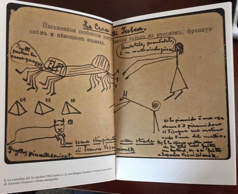 ‘La cartolina’ (1/2): Il disegno con schizzi umoristici, fumetti e versetti satirici autografi di Gramsci