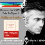 Remise du Prix Italiques 2024 à Philippe Bordas pour ‘Le Célibataire absolu’ + vidéo